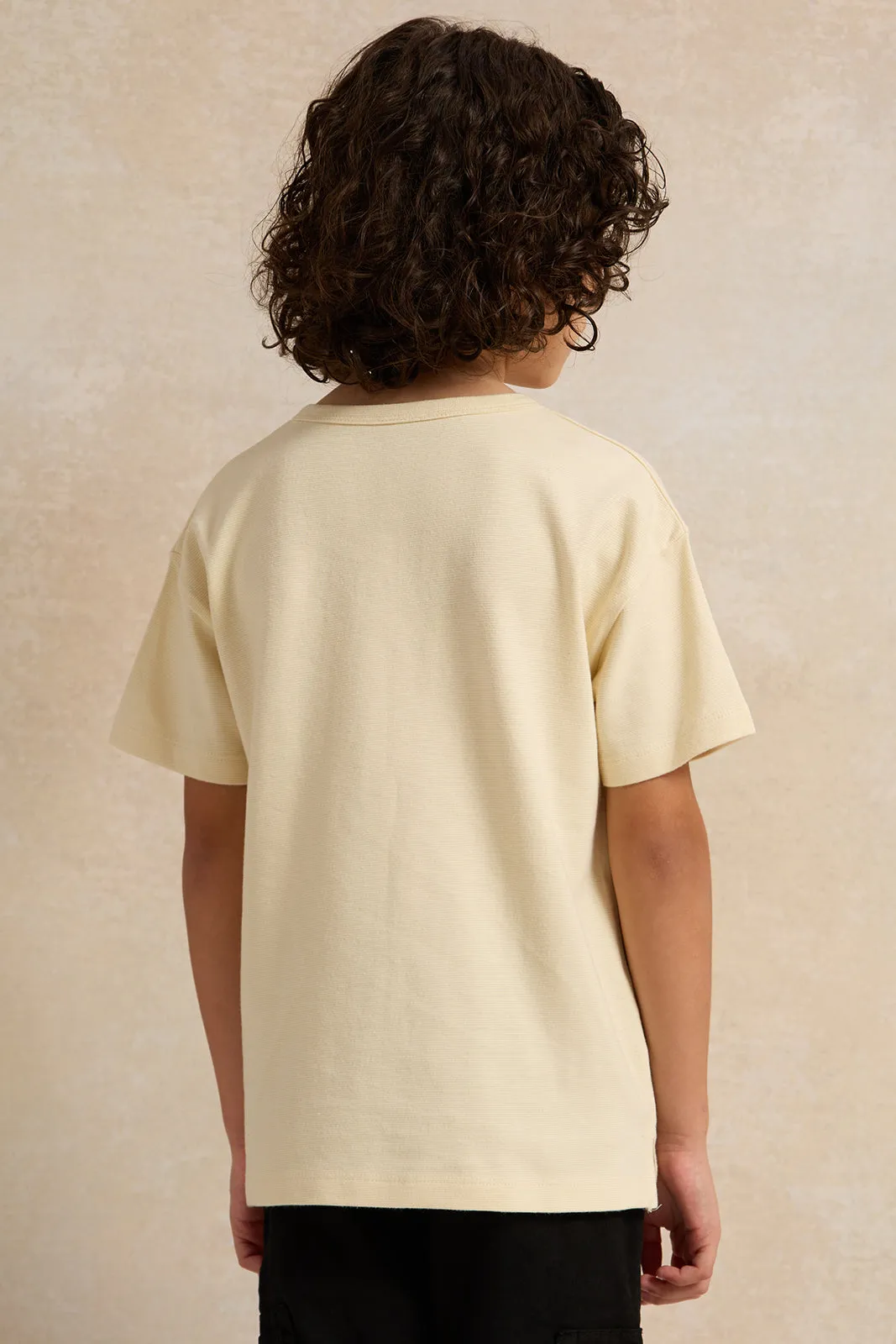 Boys Yellow Printed Short sleeve T-shirt