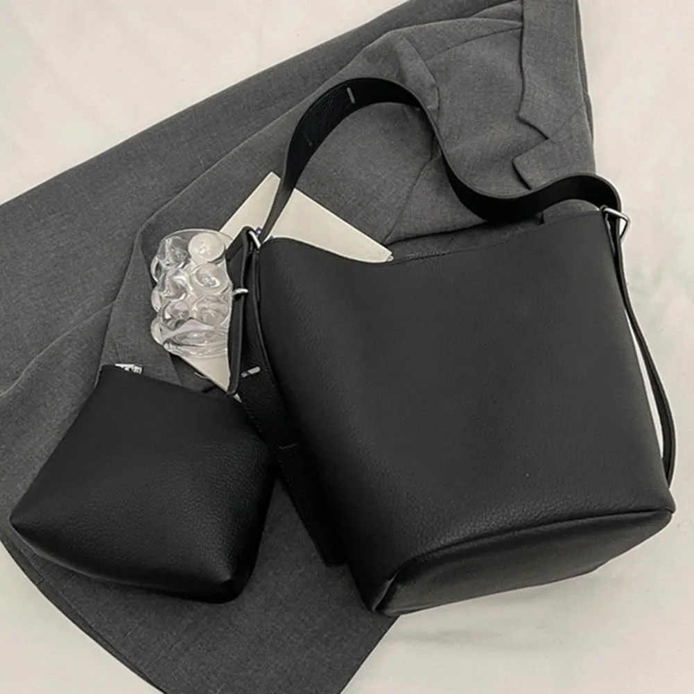 Bucket Bags for Women Slouchy Hobo Bag PU Leather Shoulder Bag Casual Purse Large Tote for Work with Pouch
