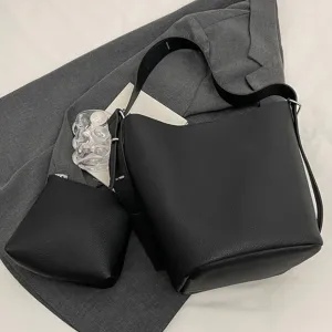 Bucket Bags for Women Slouchy Hobo Bag PU Leather Shoulder Bag Casual Purse Large Tote for Work with Pouch