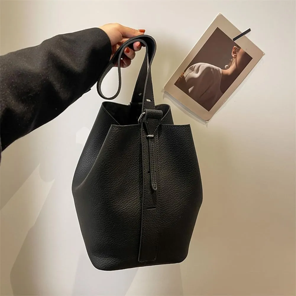 Bucket Bags for Women Slouchy Hobo Bag PU Leather Shoulder Bag Casual Purse Large Tote for Work with Pouch