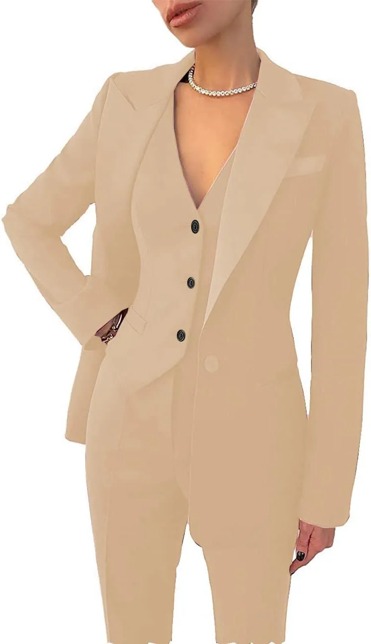 Business Women Suit Set 3 Pieces Notch Lapel Single Breasted Vest for Office Work Lady Suits (Blazer Vest Pants)