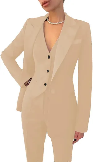 Business Women Suit Set 3 Pieces Notch Lapel Single Breasted Vest for Office Work Lady Suits (Blazer Vest Pants)