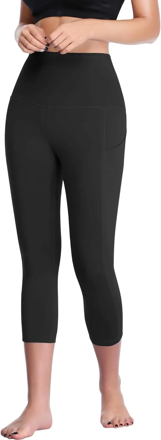 CADMUS Womens High Waist Workout Legging Capris for Yoga w Side Pockets