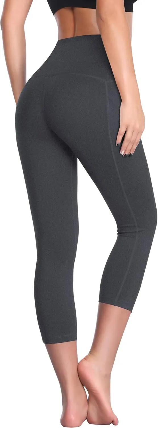 CADMUS Womens High Waist Workout Legging Capris for Yoga w Side Pockets