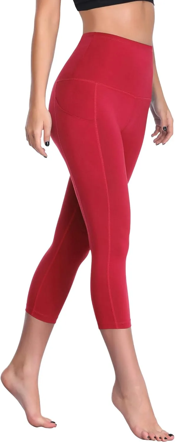 CADMUS Womens High Waist Workout Legging Capris for Yoga w Side Pockets
