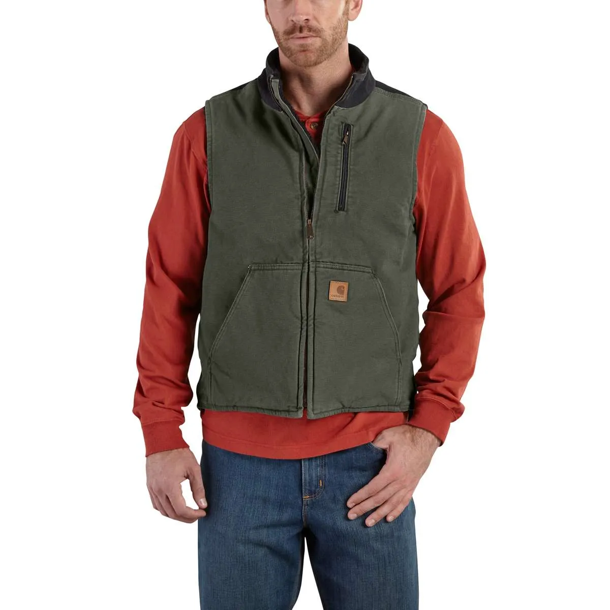 Carhartt Men's Tall Moss/Black Mock Neck Vest