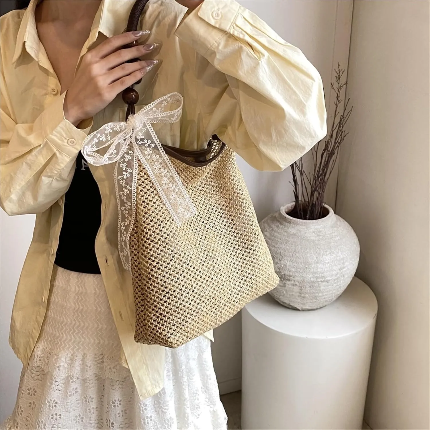 Casual Commuting Tote Bag Large Capacity Hand Woven Women Shoulder Bag Summer New Lazy Style Beach Bag