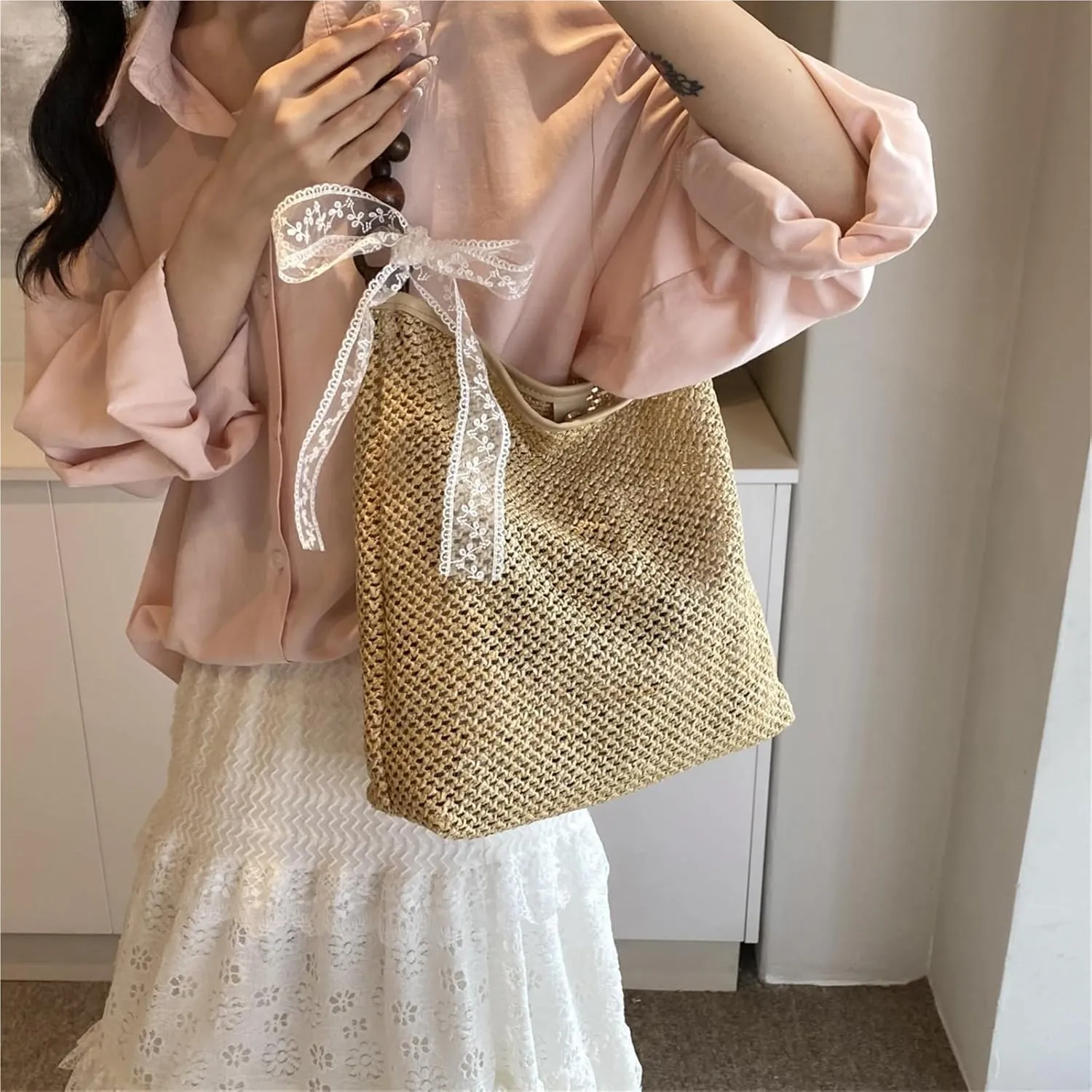 Casual Commuting Tote Bag Large Capacity Hand Woven Women Shoulder Bag Summer New Lazy Style Beach Bag