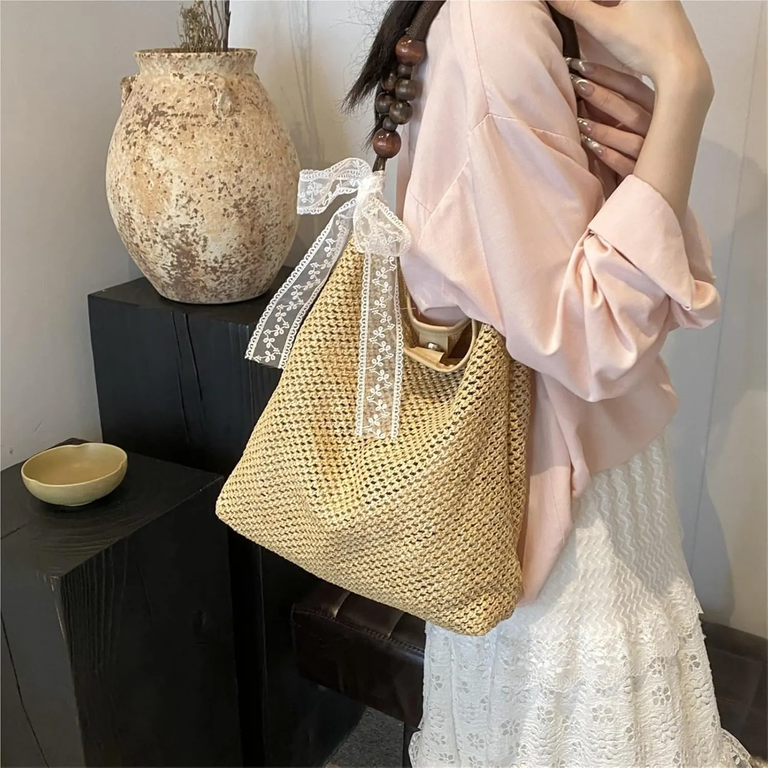 Casual Commuting Tote Bag Large Capacity Hand Woven Women Shoulder Bag Summer New Lazy Style Beach Bag