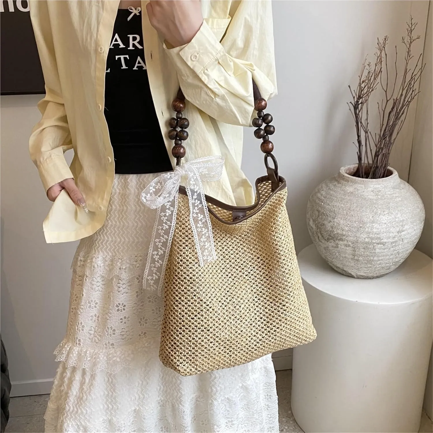 Casual Commuting Tote Bag Large Capacity Hand Woven Women Shoulder Bag Summer New Lazy Style Beach Bag