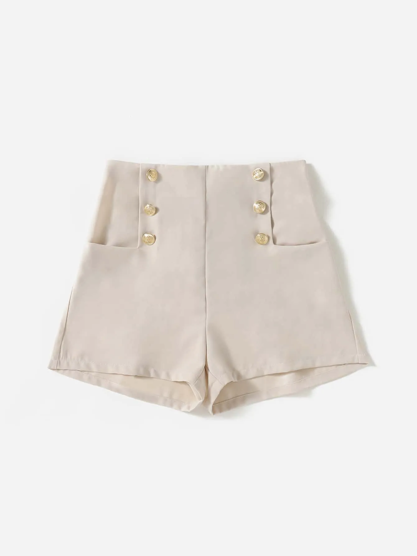 Casual Plain Fake Buttons High Waist Women Shorts