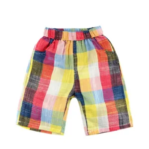 Casual Rainbow Color Elastic Waist Shorts For Kids