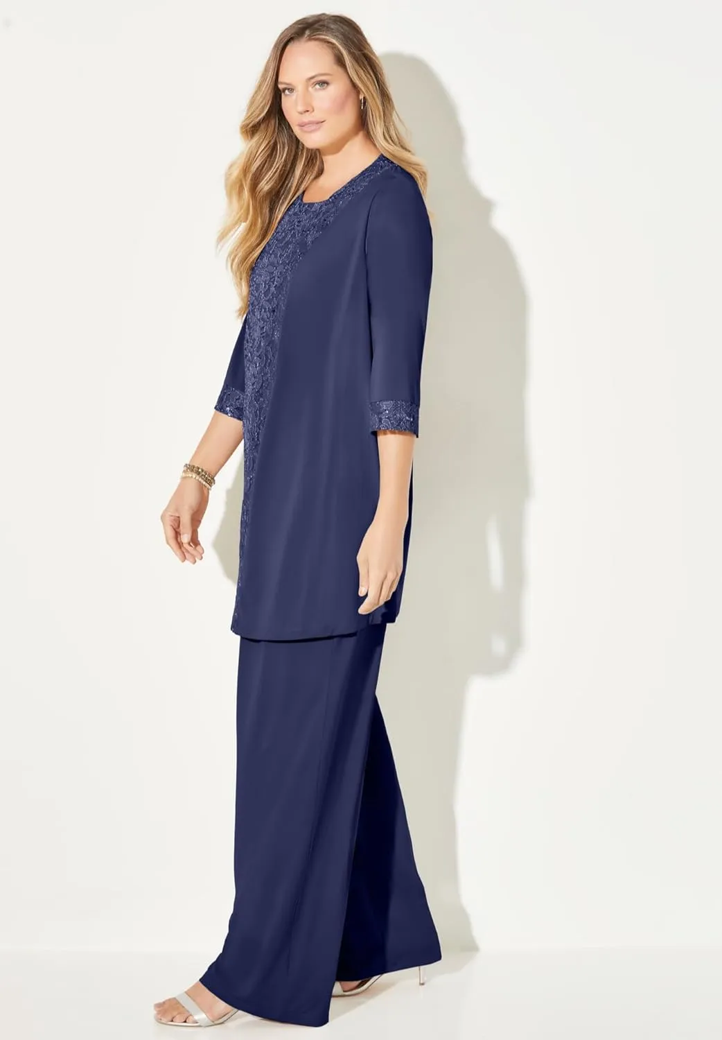 Catherines Women's Plus Size 3-Piece Lace Gala Pant Suit