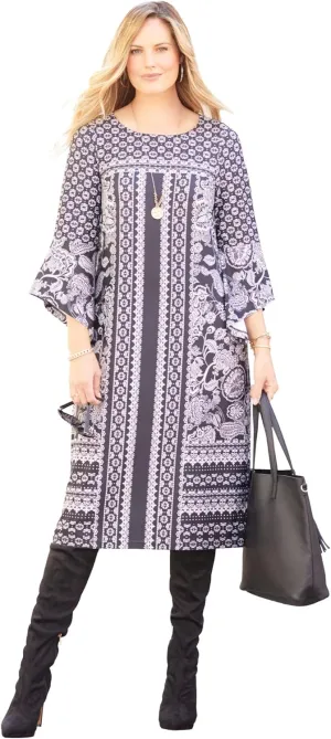 Catherines Women's Plus Size Bell Sleeve Shift Dress