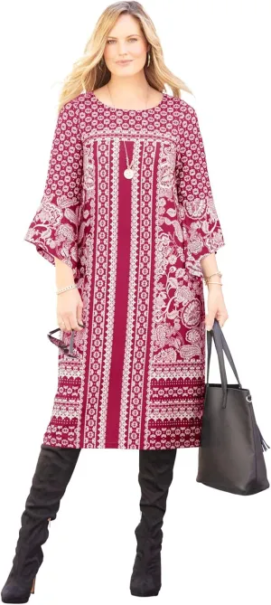 Catherines Women's Plus Size Bell Sleeve Shift Dress