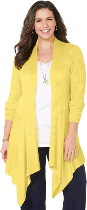Catherines Women's Plus Size Mixed Rib Drape Cardigan
