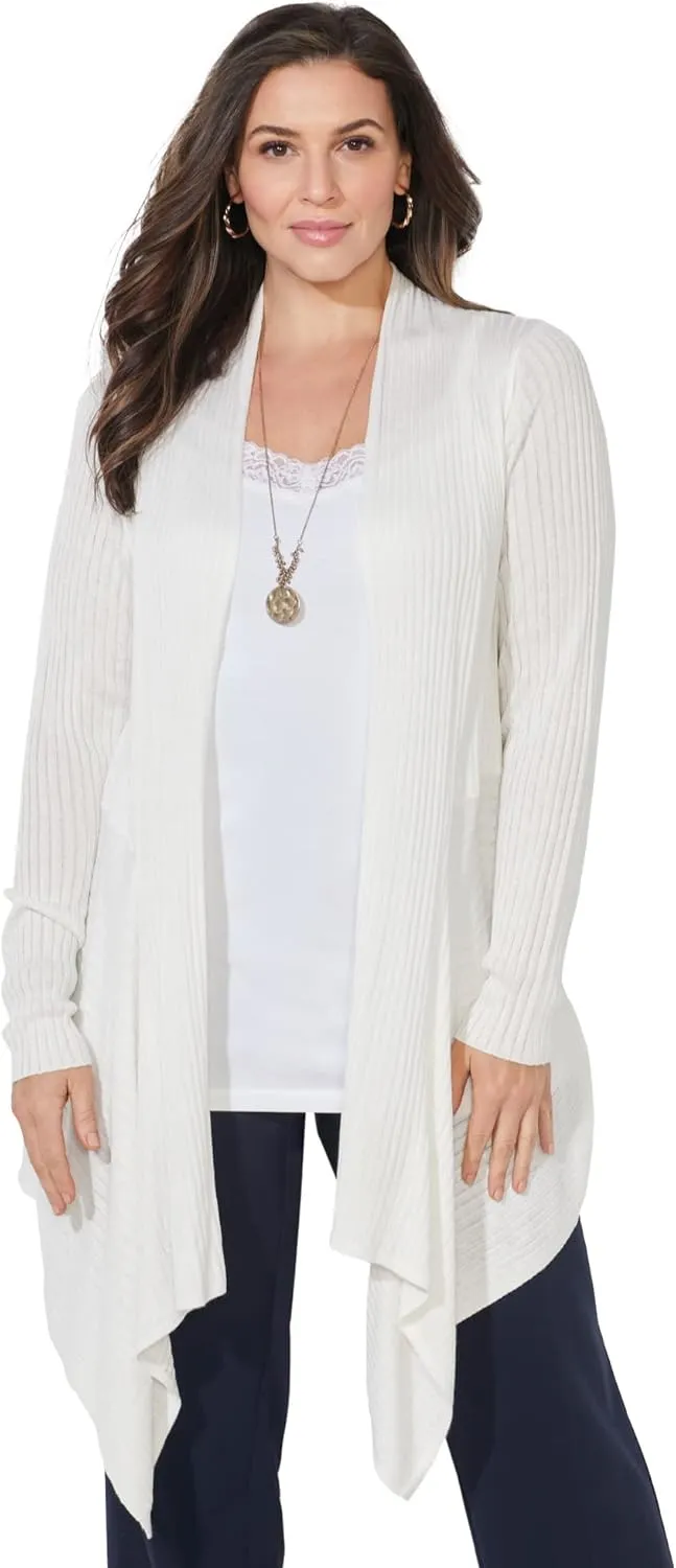 Catherines Women's Plus Size Mixed Rib Drape Cardigan