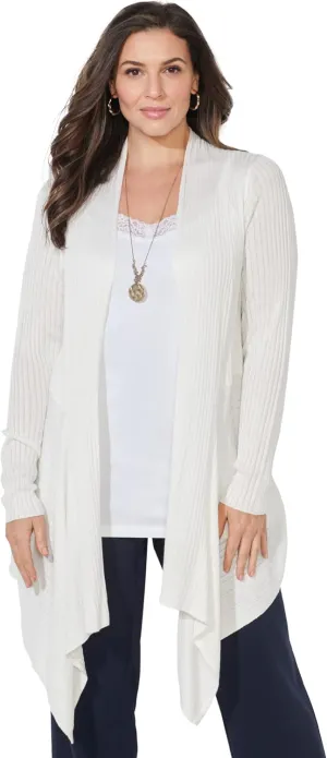 Catherines Women's Plus Size Mixed Rib Drape Cardigan