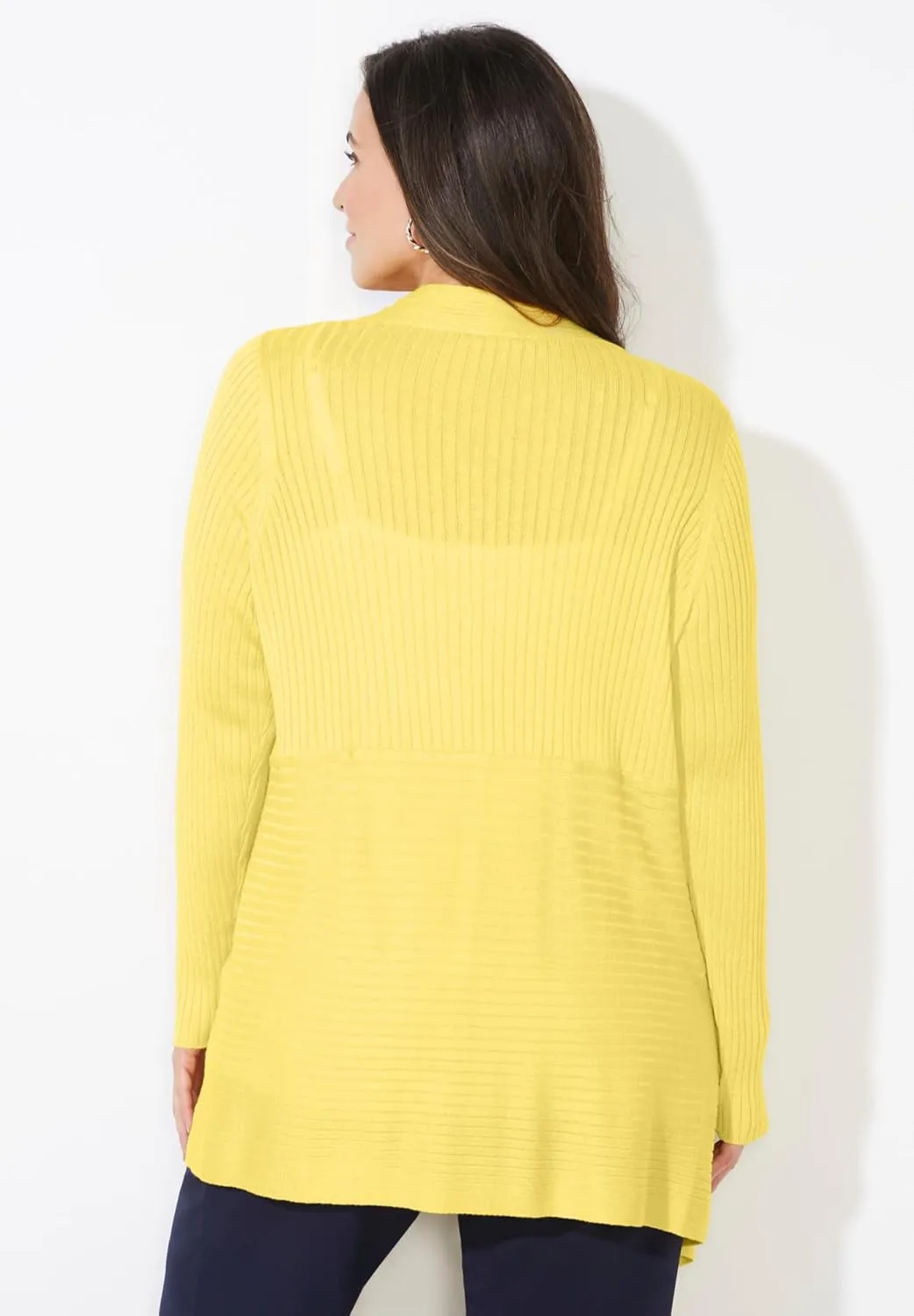 Catherines Women's Plus Size Mixed Rib Drape Cardigan