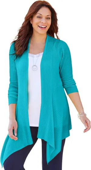 Catherines Women's Plus Size Mixed Rib Drape Cardigan