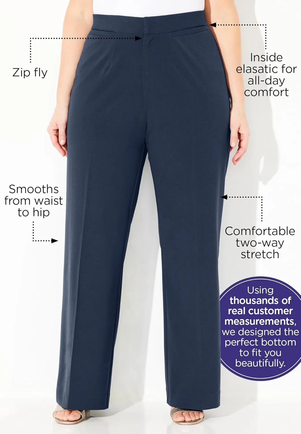 Catherines Women's Plus Size Petite Right Fit Curvy Wide Leg Pant