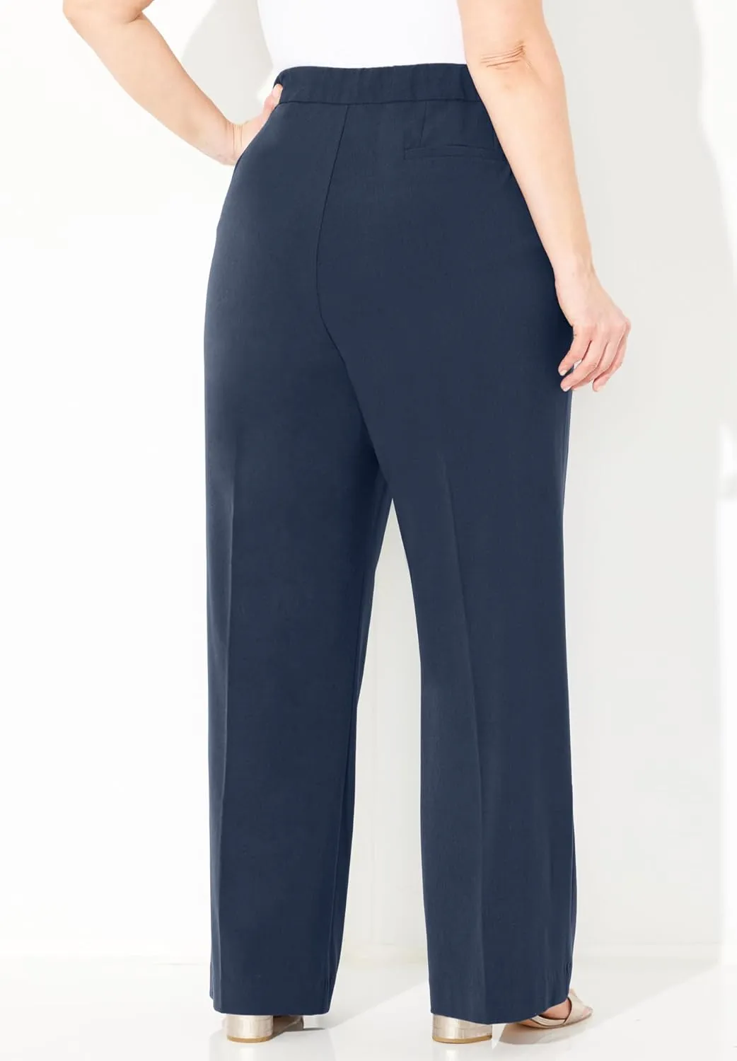 Catherines Women's Plus Size Petite Right Fit Curvy Wide Leg Pant