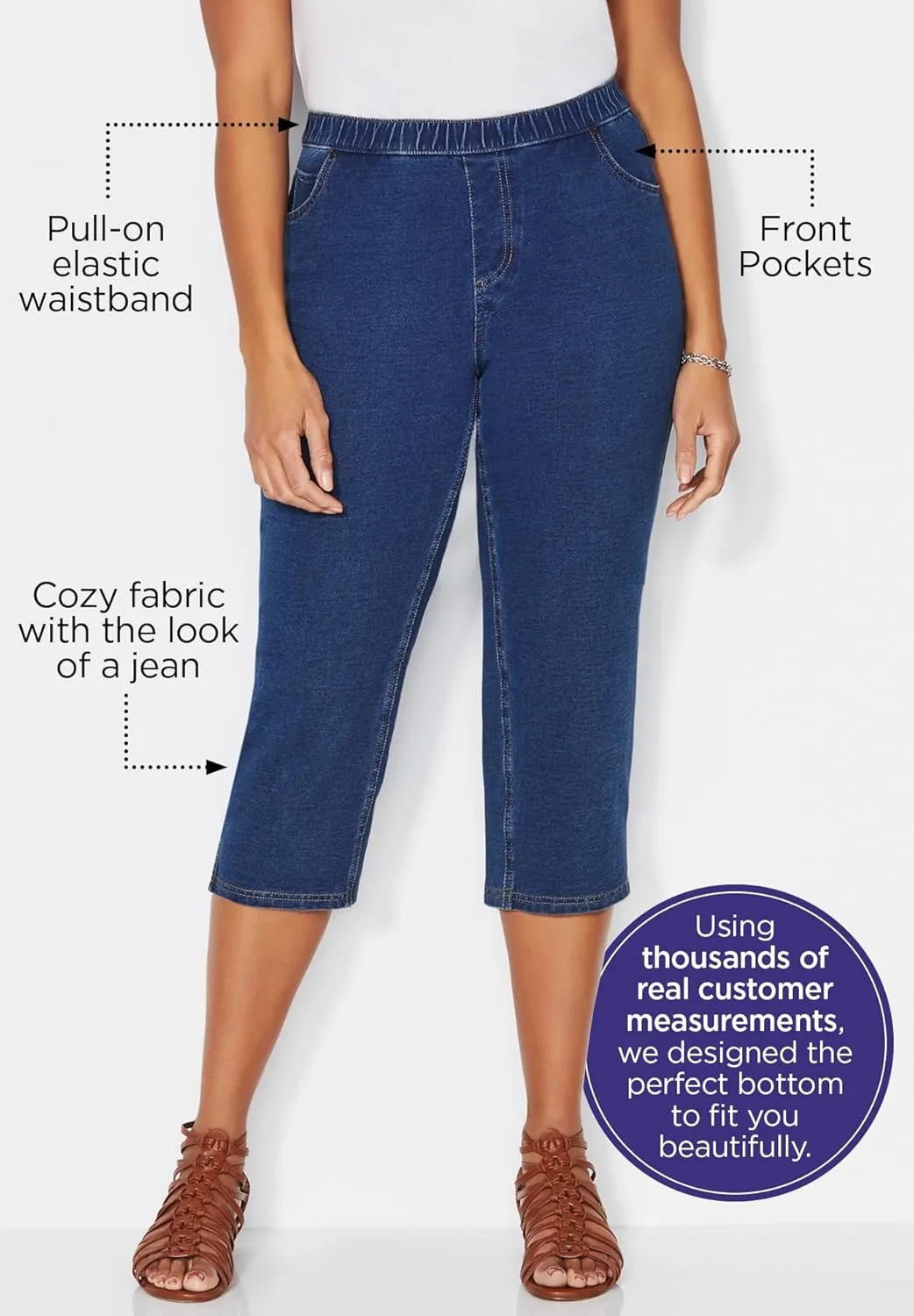Catherines Women's Plus Size The Knit Jean Capri (with Pockets)