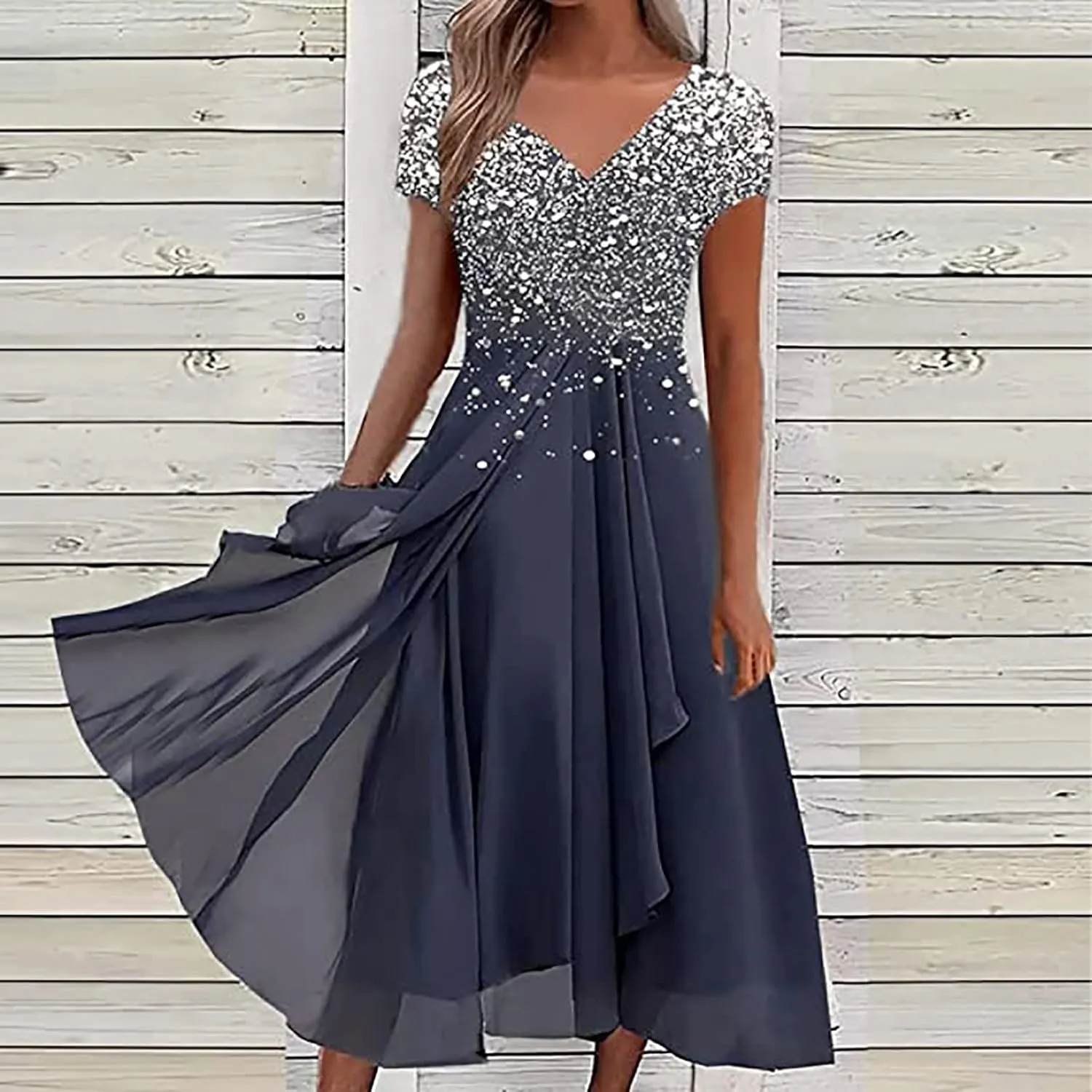 Ceboyel Women's Floral Flowy Sumemr Dress V Neck Short Sleeve Maxi Dresses Boho Casual Long Dress Trendy Beach Outfits 2023