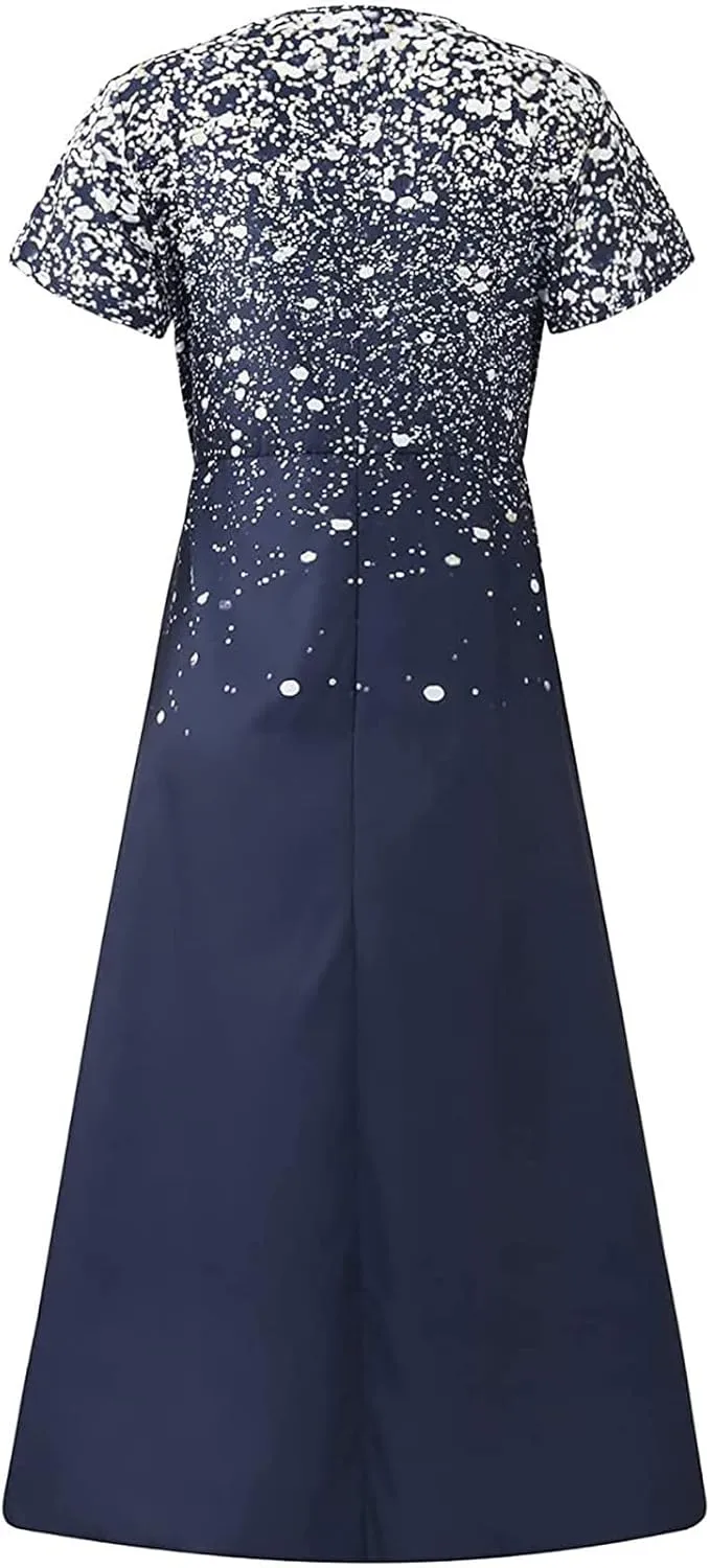 Ceboyel Women's Floral Flowy Sumemr Dress V Neck Short Sleeve Maxi Dresses Boho Casual Long Dress Trendy Beach Outfits 2023