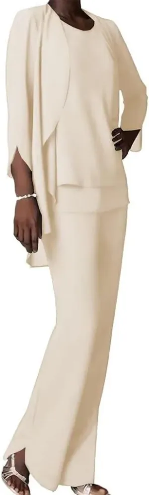 Chiffon Mother of The Bride Pant Suits for Wedding 3 PCS Formal Evening Pant Suits for Women Dressy