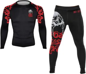 CHOO Men's Skull Moisture Wicking Gym T-Shirt Quick-Dry Stretch Clothing(2-Pack (Longsleeve   Spat)), XX-Large