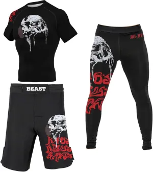 CHOO Men's Skull Moisture Wicking Gym T-Shirt Quick-Dry Stretch Clothing(Shortsleeve   Spats/Shorts), XX-Large