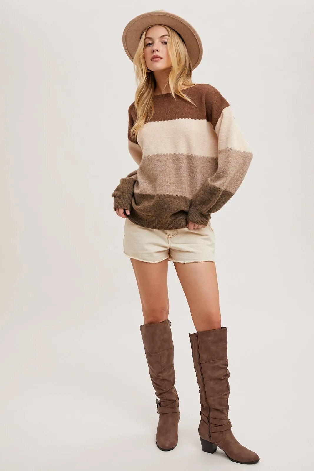 Color Block Sknit Sweater Pullover