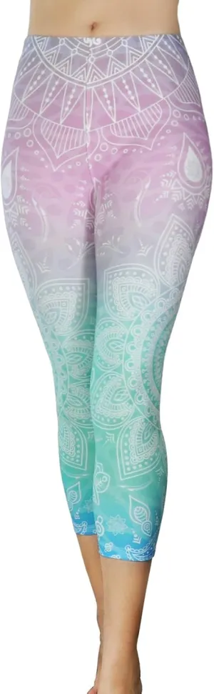 Comfy Yoga Pants - Workout Capris - High Waist Workout Leggings for Women - Lightweight Printed Yoga Legging - Size S/M 4-10