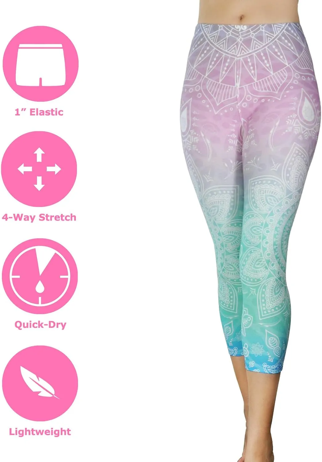 Comfy Yoga Pants - Workout Capris - High Waist Workout Leggings for Women - Lightweight Printed Yoga Legging - Size S/M 4-10