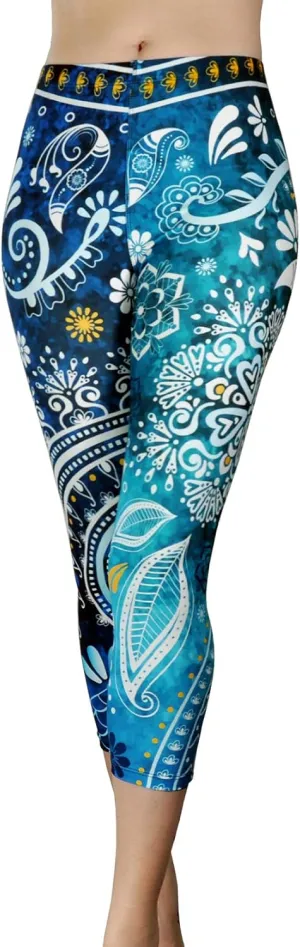 Comfy Yoga Pants - Workout Capris - High Waist Workout Leggings for Women - Lightweight Printed Yoga Legging - Size S/M 4-10