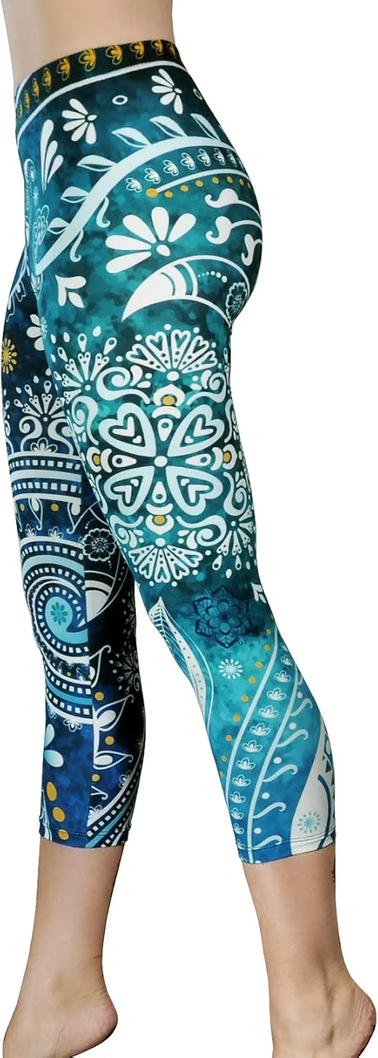 Comfy Yoga Pants - Workout Capris - High Waist Workout Leggings for Women - Lightweight Printed Yoga Legging - Size S/M 4-10