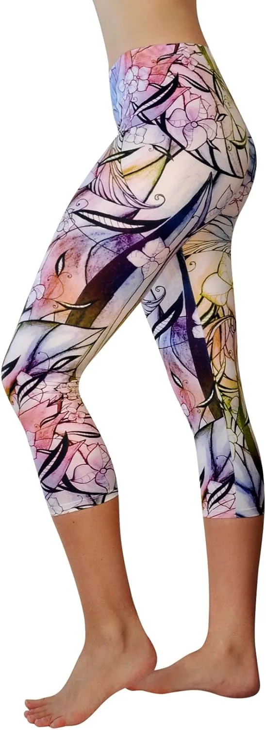 Comfy Yoga Pants - Workout Capris - High Waist Workout Leggings for Women - Lightweight Printed Yoga Legging - Size S/M 4-10