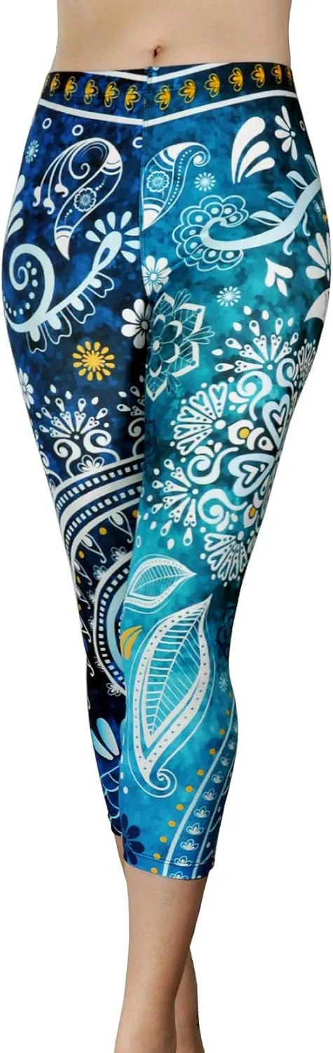 Comfy Yoga Pants - Workout Capris - High Waist Workout Leggings for Women - Lightweight Printed Yoga Legging - Size S/M 4-10