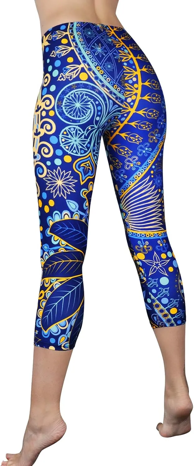 Comfy Yoga Pants - Workout Capris - High Waist Workout Leggings for Women - Lightweight Printed Yoga Legging - Size S/M 4-10