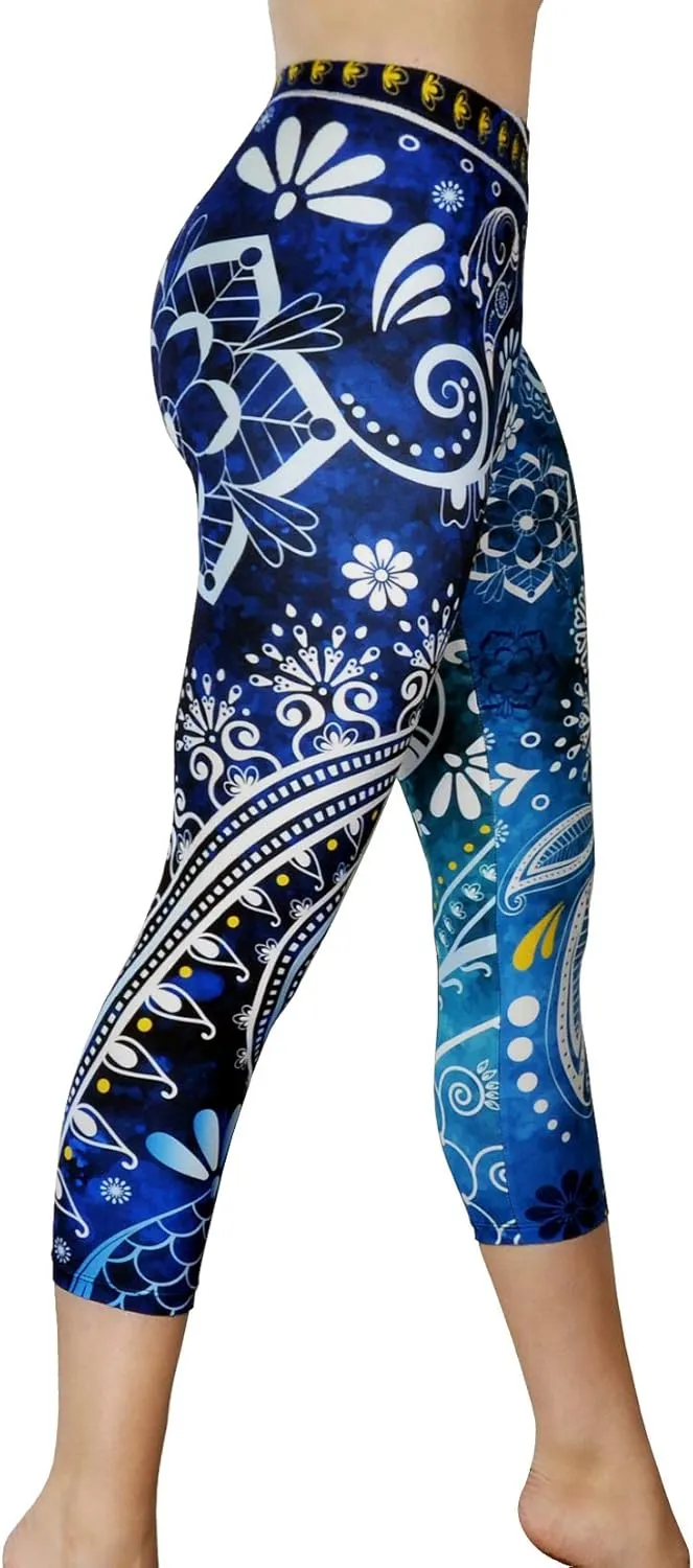 Comfy Yoga Pants - Workout Capris - High Waist Workout Leggings for Women - Lightweight Printed Yoga Legging - Size S/M 4-10