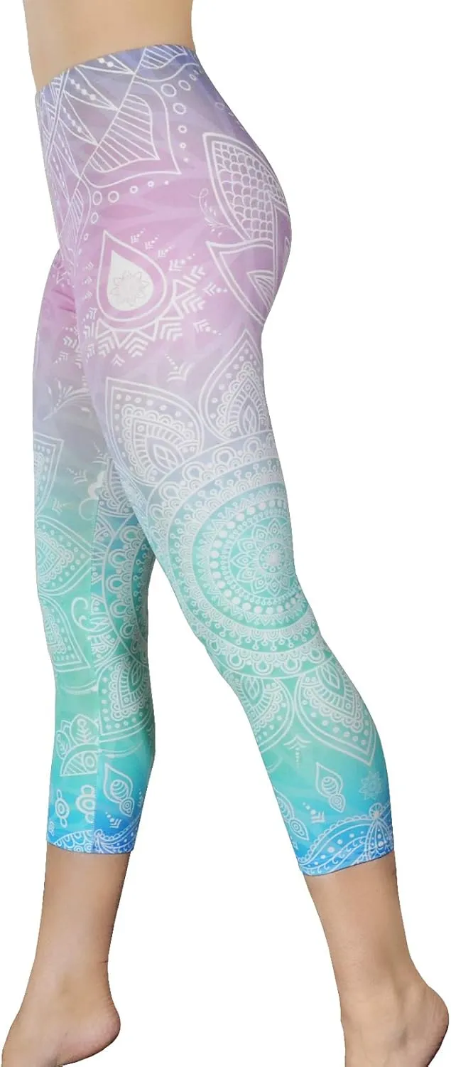 Comfy Yoga Pants - Workout Capris - High Waist Workout Leggings for Women - Lightweight Printed Yoga Legging - Size S/M 4-10