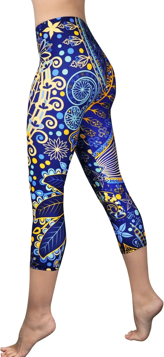 Comfy Yoga Pants - Workout Capris - High Waist Workout Leggings for Women - Lightweight Printed Yoga Legging - Size S/M 4-10