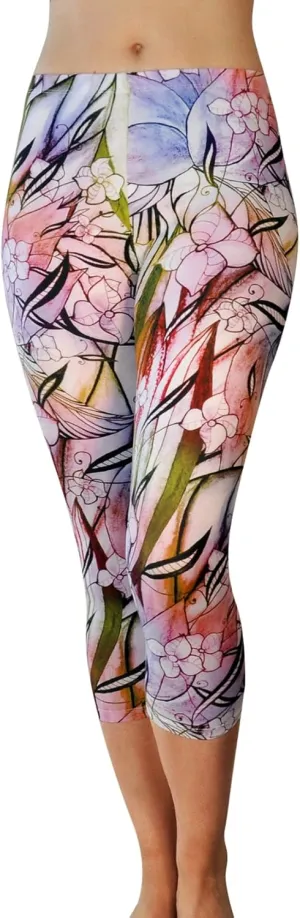 Comfy Yoga Pants - Workout Capris - High Waist Workout Leggings for Women - Lightweight Printed Yoga Legging - Size S/M 4-10