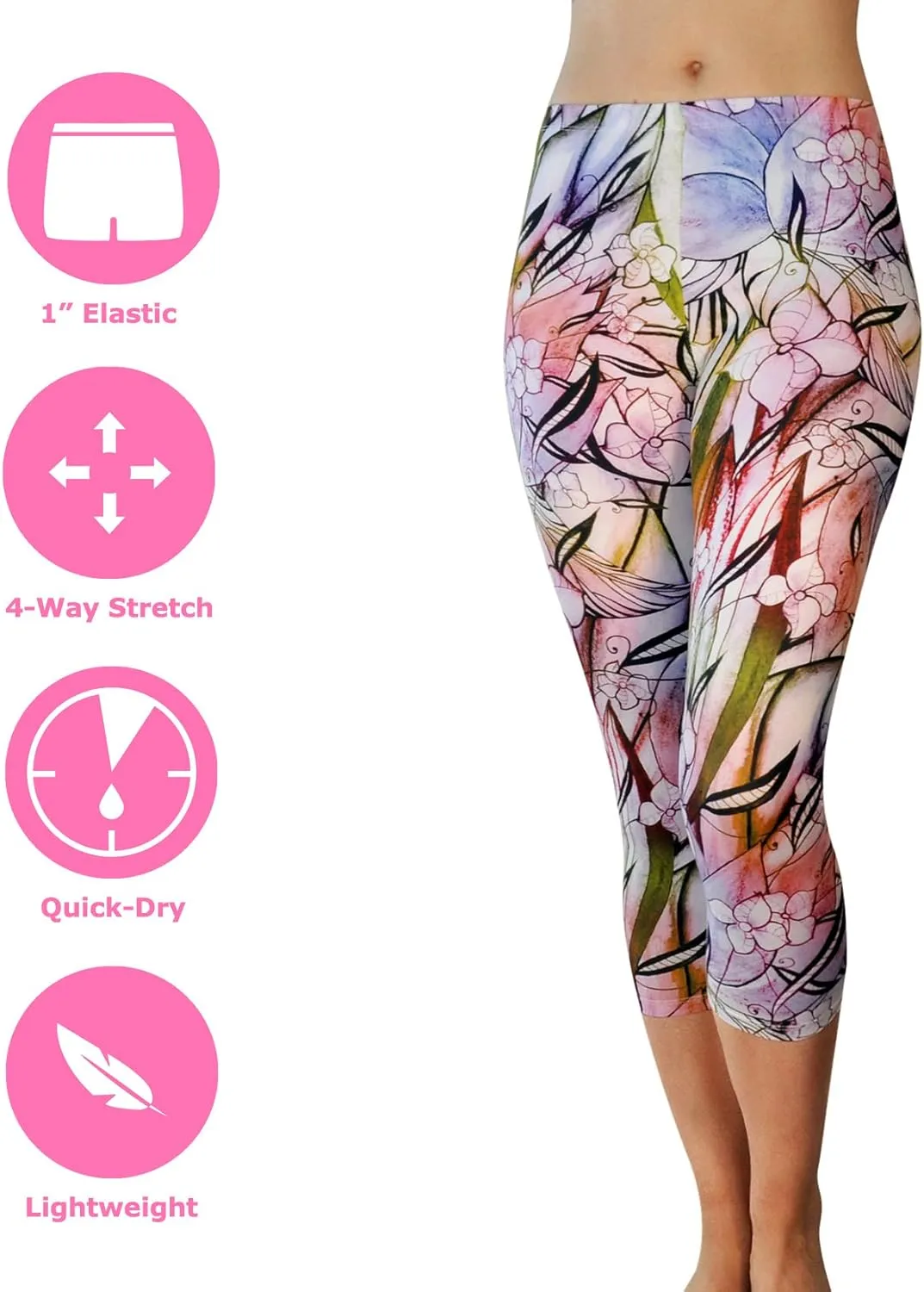 Comfy Yoga Pants - Workout Capris - High Waist Workout Leggings for Women - Lightweight Printed Yoga Legging - Size S/M 4-10
