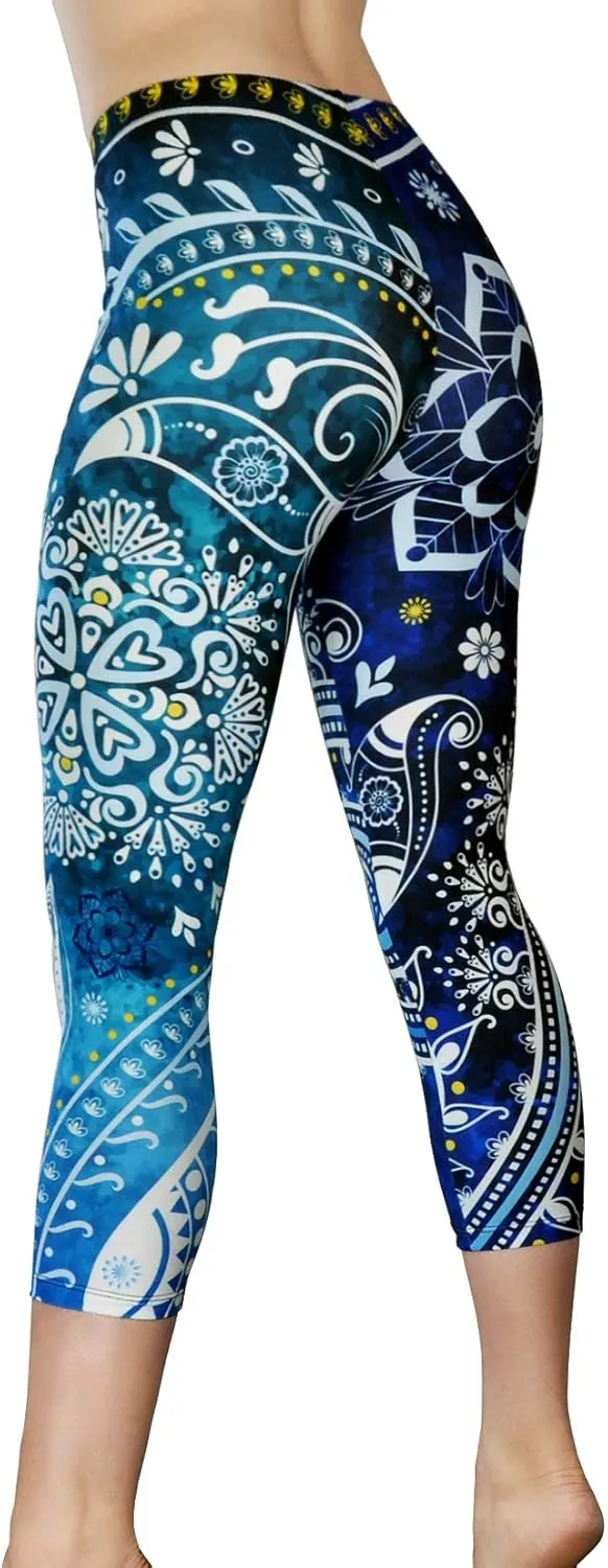 Comfy Yoga Pants - Workout Capris - High Waist Workout Leggings for Women - Lightweight Printed Yoga Legging - Size S/M 4-10