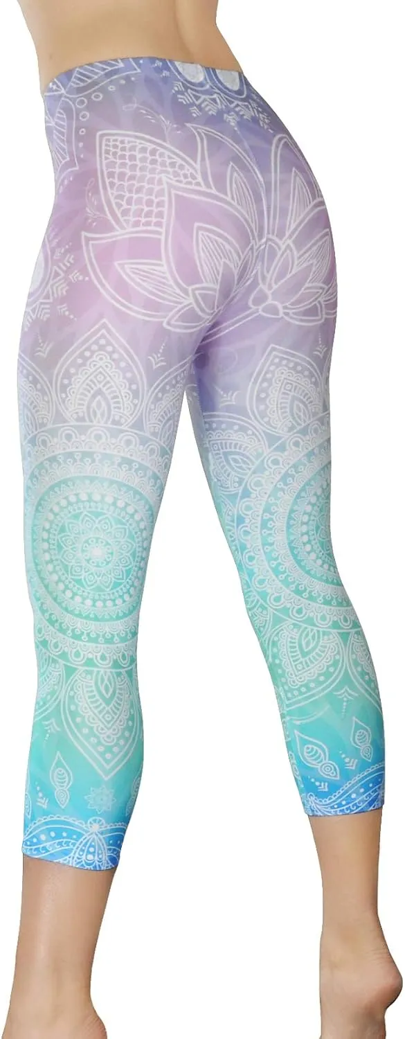 Comfy Yoga Pants - Workout Capris - High Waist Workout Leggings for Women - Lightweight Printed Yoga Legging - Size S/M 4-10