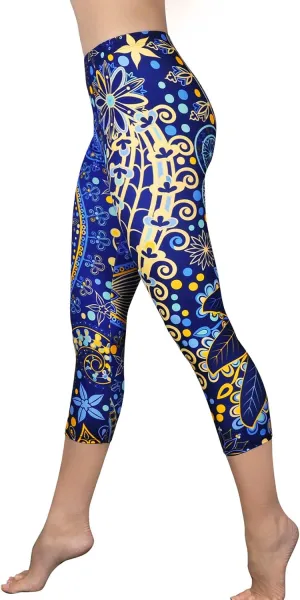 Comfy Yoga Pants - Workout Capris - High Waist Workout Leggings for Women - Lightweight Printed Yoga Legging - Size S/M 4-10