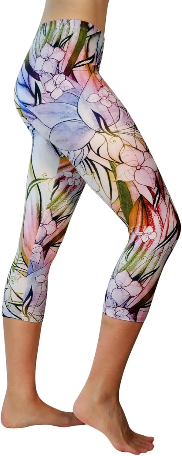 Comfy Yoga Pants - Workout Capris - High Waist Workout Leggings for Women - Lightweight Printed Yoga Legging - Size S/M 4-10