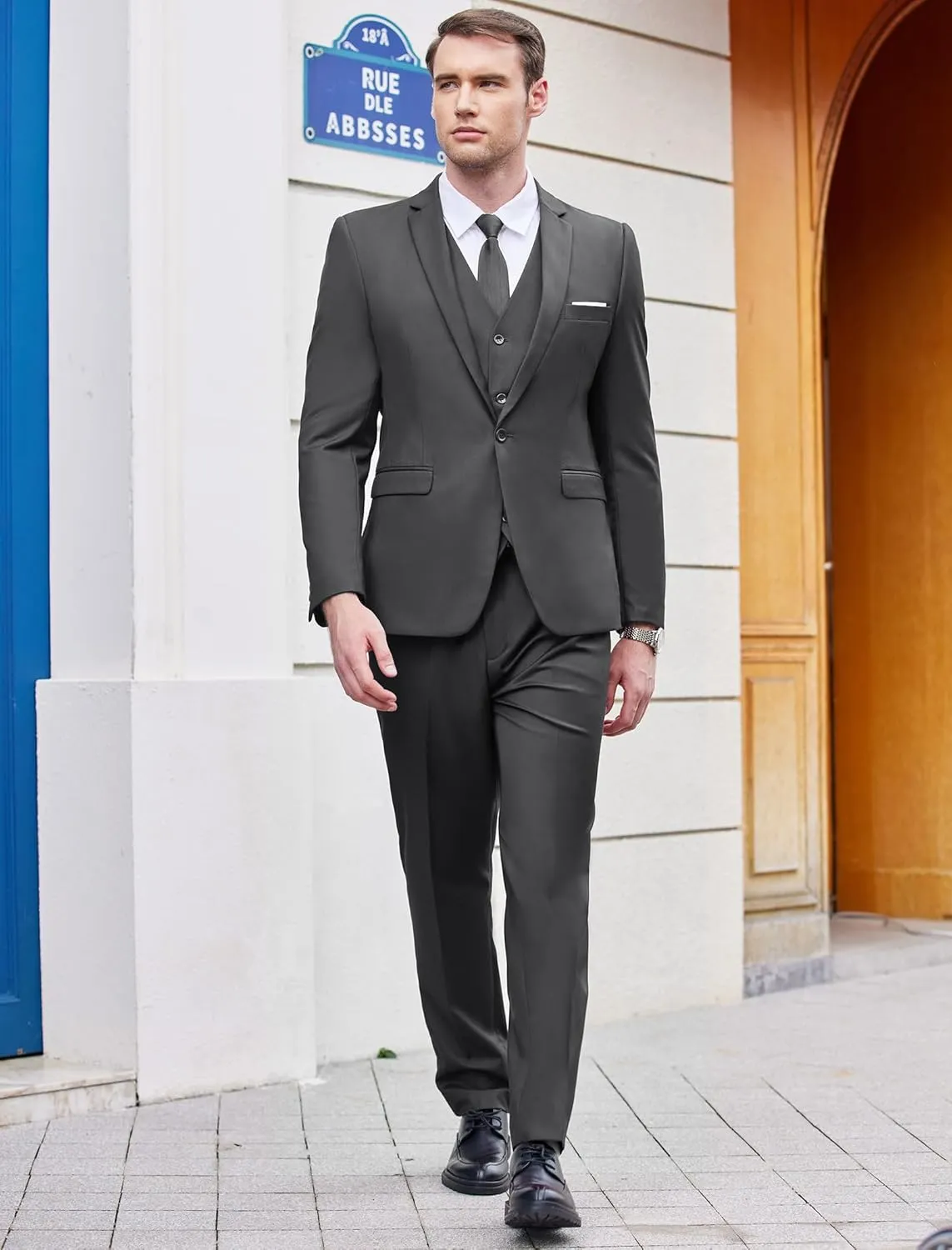 COOFANDY Men's 3 Piece Wedding Suit Set One Button Slim Fit Jacket Blazer Vest Pants Set Groom Prom Tuxedo Suits